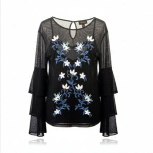 Thalia Sodi Sheer Embroidered Sequin Top w/ Attached Camisole Black Womens M NWT